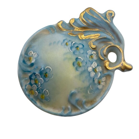 Vintage floral hand painted trinket dish boxes pink blue dresser box jewelry - Picture 4 of 11